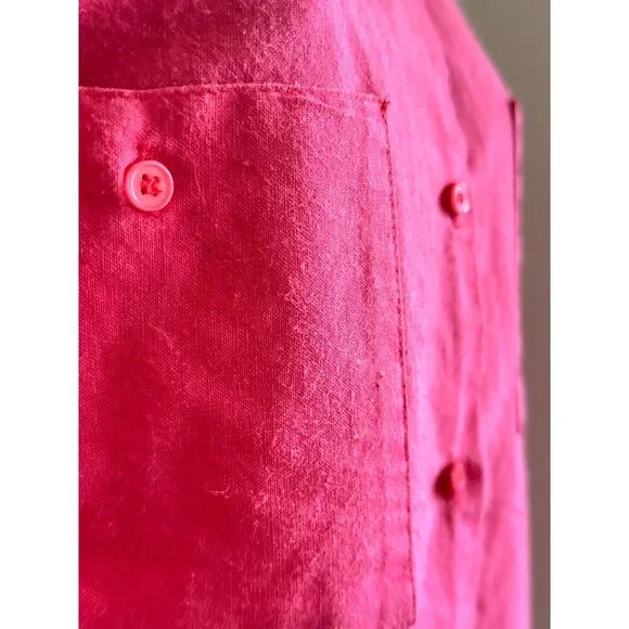 Vintage Pink Button-Up Linen Blend Shirt with Collared Neck & Chest Pockets - Picture 4 of 11